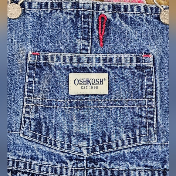 Vintage OshKosh B'gosh 24M Denim Overalls Alphabet Floral Lining 90s - Picture 8 of 12